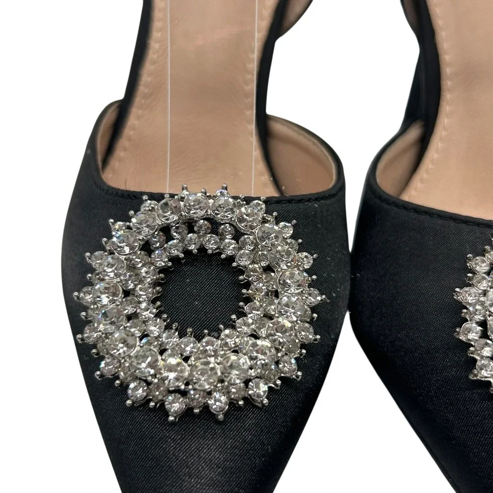 NEW‎ Allegra K Ankle Strap Heels Womens 7 Black Rhinestone Pointed Toe Pumps